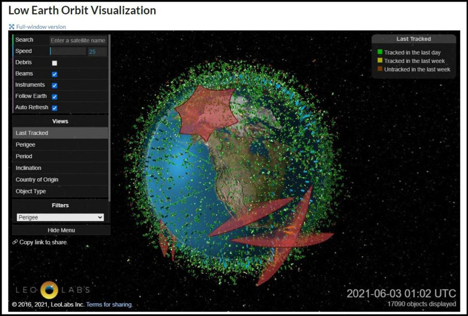 Визуализация низкой околоземной орбиты от компании LeoLabs