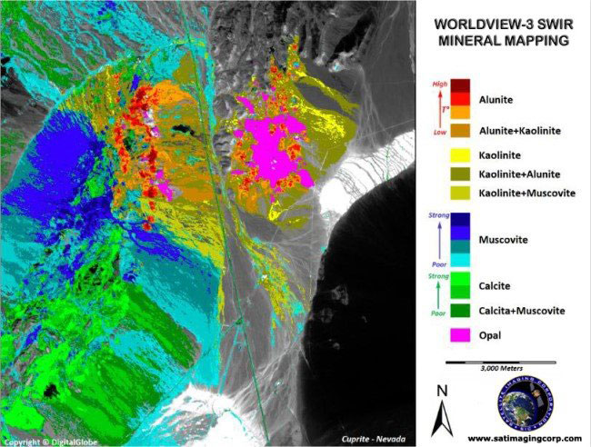 Геологическая интерпретация минеральной карты WorldView-3 SWIR — Куприт, Невада