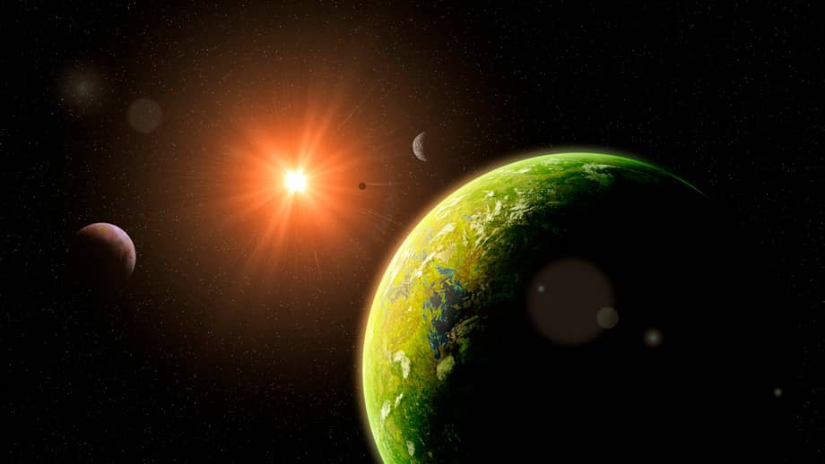 экзопланеты вокруг далекой звезды (космическая иллюстрация 3d)