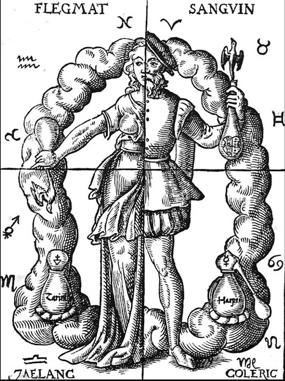 The Four Temperaments. Engraving from a book by Leonard Tourneisser