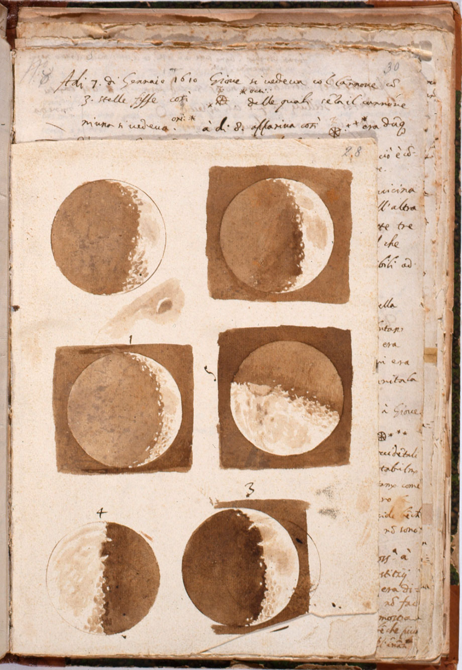 Замальовки місячних фаз з робочого зошита Галілея