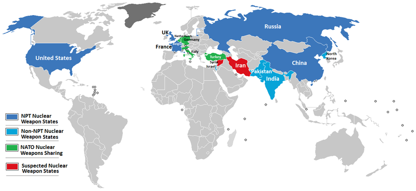 Map of countries with nuclear weapons