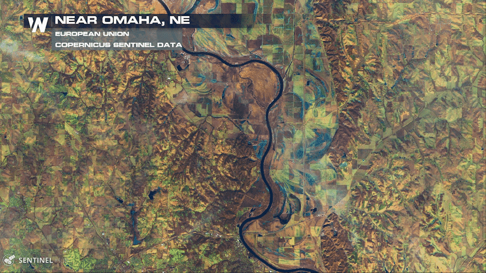 flooding near Omaha filmed with Copernicus Sentinel satellites
