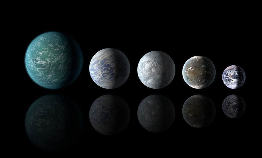 Kepler-22b, Kepler-69c, Kepler-62e, Kepler-62f and Earth size comparison