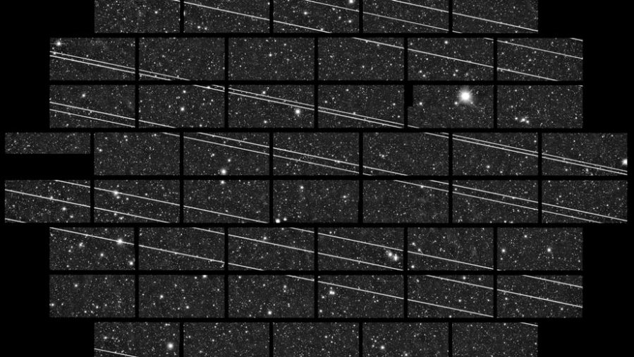 Яскраві сліди, залишені супутниками SpaceX Starlink
