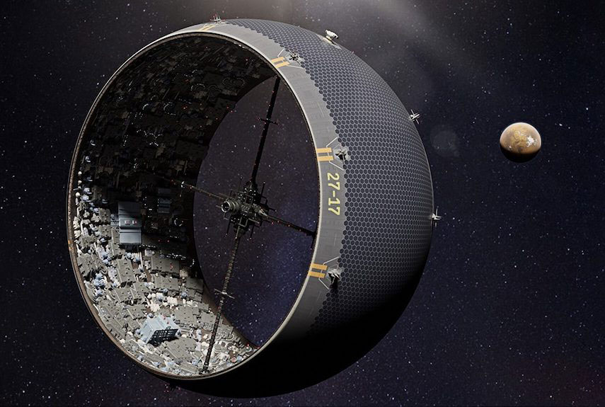 космическое поселение, сделанное из астероида