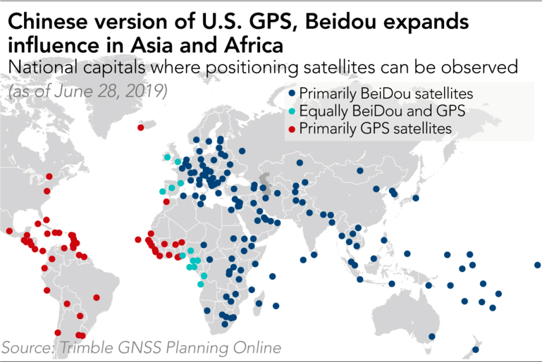 map of Chinese BeiDou satellites