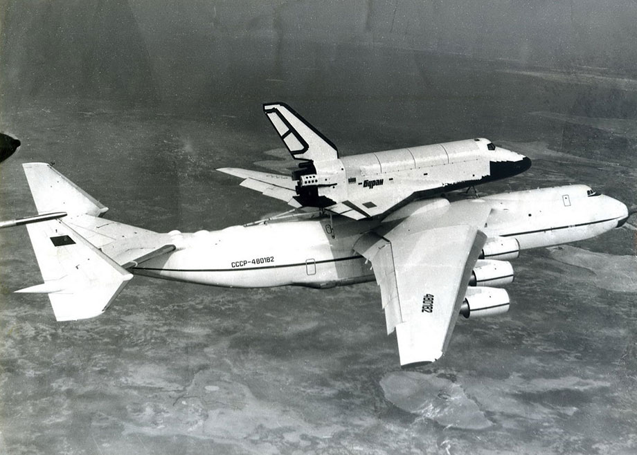 Antonov An-225 aircraft with Soviet space shuttle Buran on top