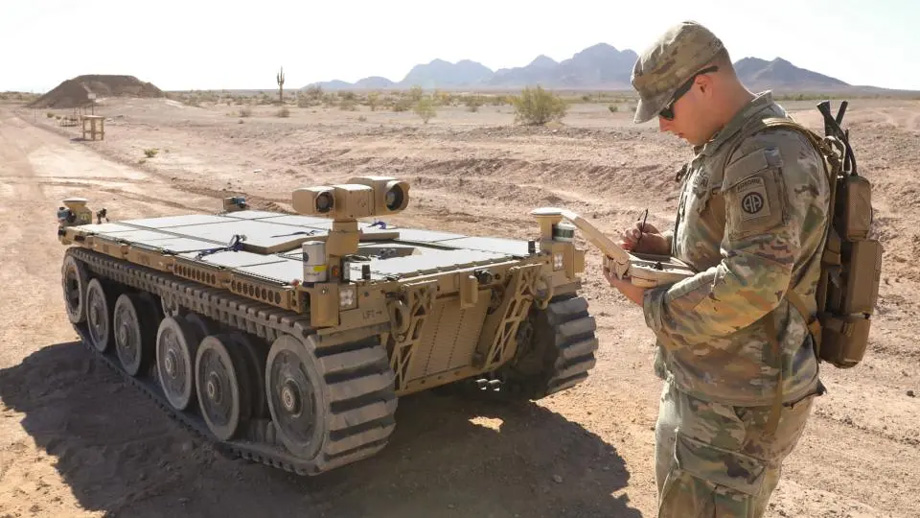 military robot and operator