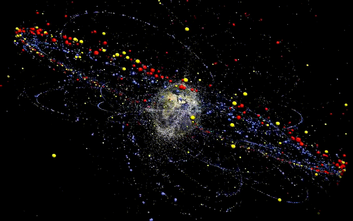 мапа всіх відомих штучних об’єктів запущенив до космосу