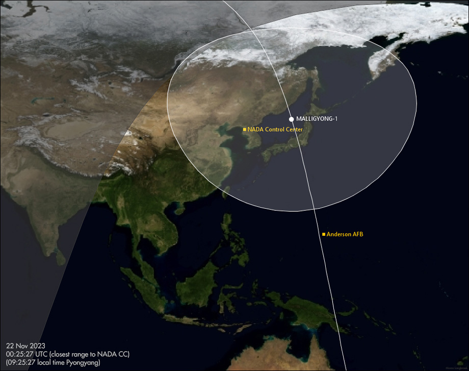 зона покриття супутника Malligyong-1