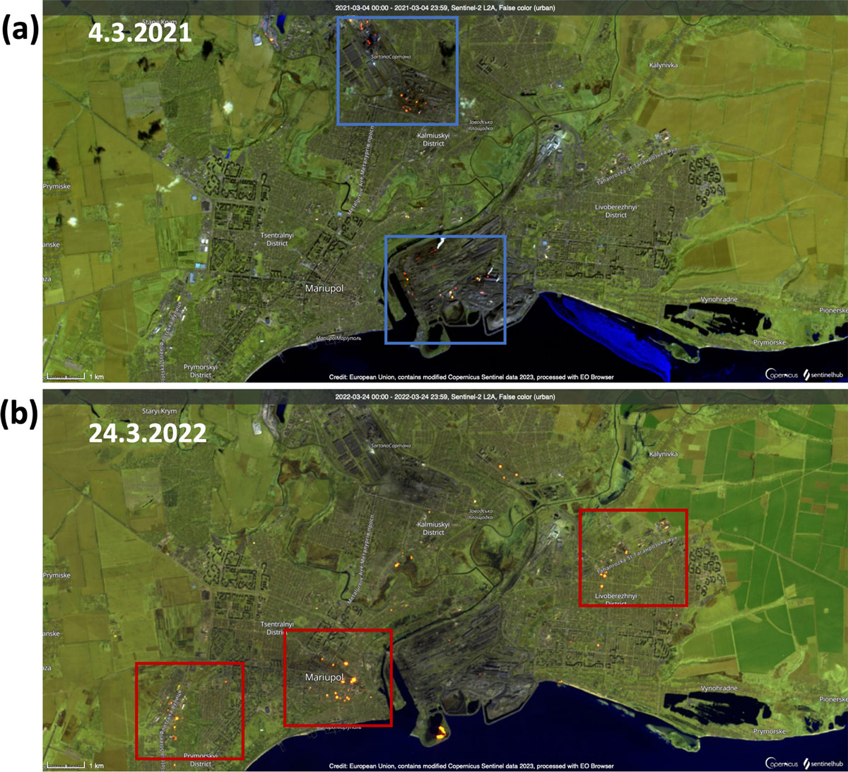 Знімки Маріуполя з супутника Sentinel-2, березень 2022