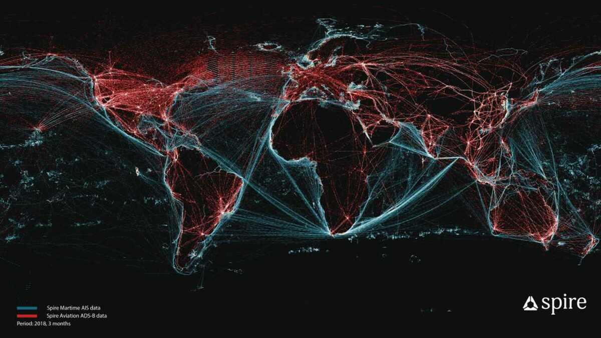 Global tracking map of shipping and aviation routes