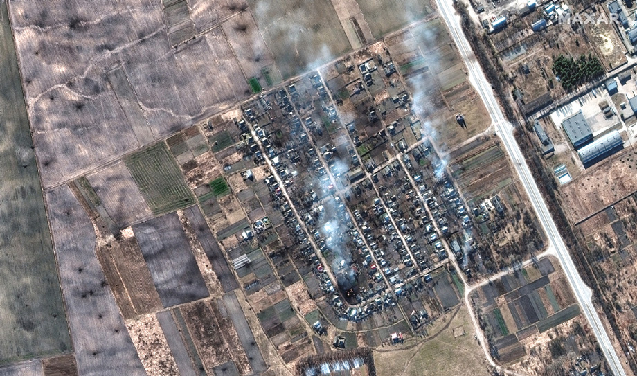 Maxar photo showing burned houses at the beginning of Russia’s invasion