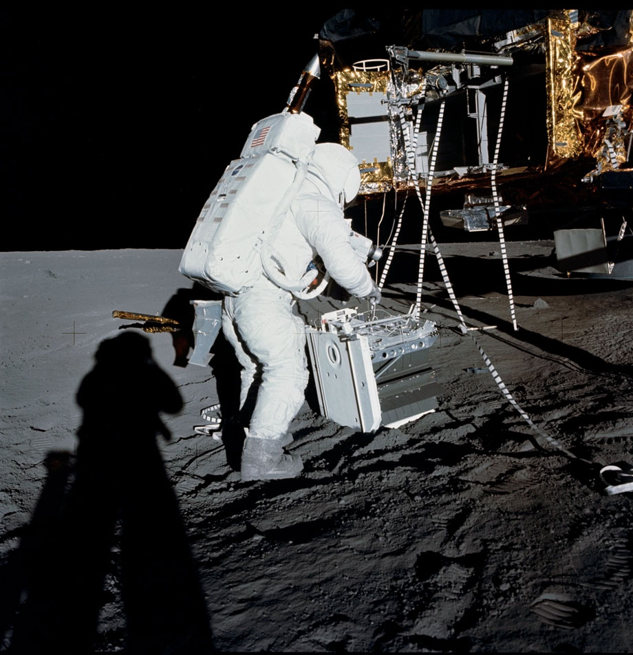 NASA astronaut Alan Bean installing ALSEP science instruments