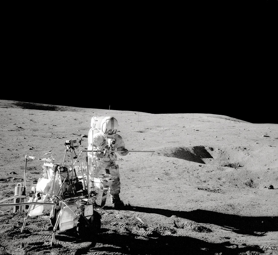 Astronaut Alan Shepard next to the MET during an extravehicular activity during Apollo 14