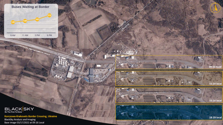 A series of four satellite images obtained by BlackSky's Gen-2 over the course of one day, May 17, 2022