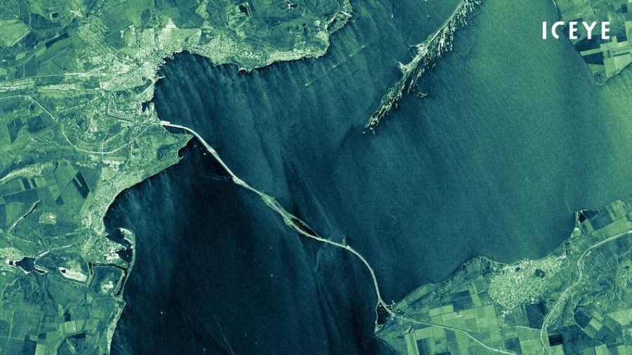 Satellite radar image of the Kerch Strait bridge, obtained by ICEYE devices in 2022